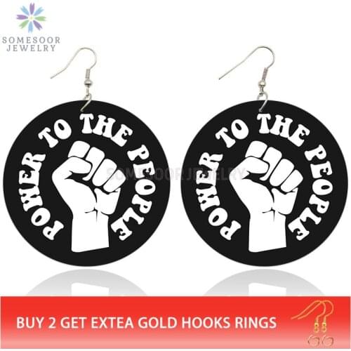 SOMESOOR African Fist Wooden Drop Earrings Black Power To The People Afrocentric Wood Dangle Jewelry For Women Christmas Gifts