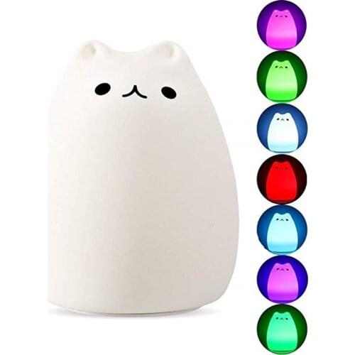 Tokili USB Rechargeable LED Colorful Night Light Kawaii Cat Lamp Silicone Soft Breathing Cartoon Baby Nursery Luz for Children