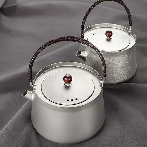 800ml Titanium Kettle Outdoor Tea Coffee Pot Jug Tableware Equipment with Filter Anti-scalding Handle Lid Kitchen Camping Hiking