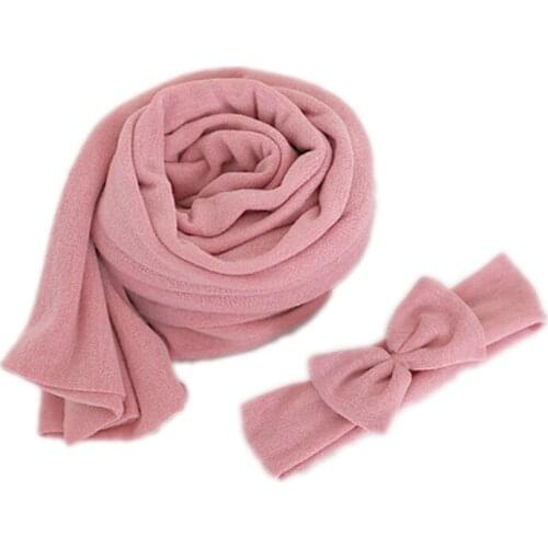 Newborn Knit Stretch Wrap Jersey Wrap And Headband Set Baby Basket Filler Newborn Photography Props