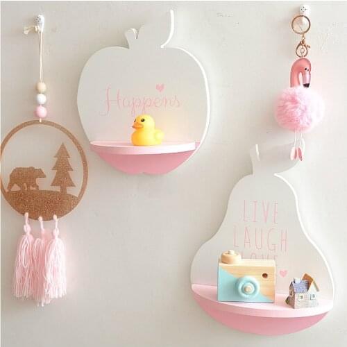 Childrens Room Decoration Apple Racks Europe Wooden Shelves Wall Mounted Hanging Storage Rack Ins Bedroom Holder Organization