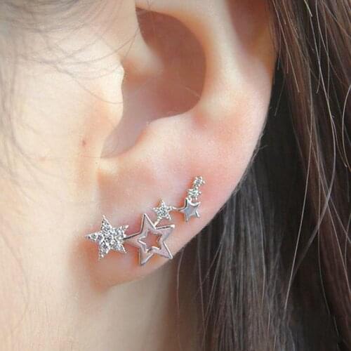 Korean Earrings Fashion Jewelry Star Ear Clip Geometric Crystal Earrings Oorbellen Earrings For Women Stud Earrings Wholesale