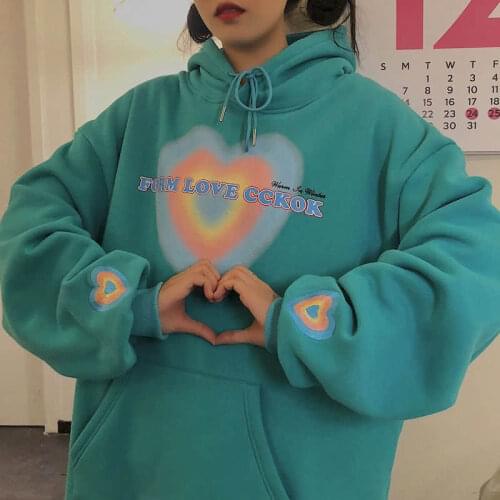 2021 Spring Autumn New Graphic Hoodies Velvet Loose Long Sleeve Korean Punk Sweatshirts Shirts for Women Oversized Tops Print