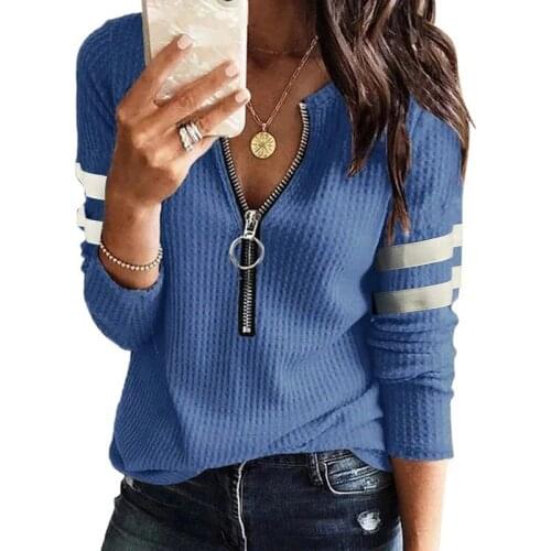 Half Zipper V-Neck Sexy Tshirt Good Quality Women Long Sleeve Knitting Tops Large Size Female Autumn New T shirts Casual 2021