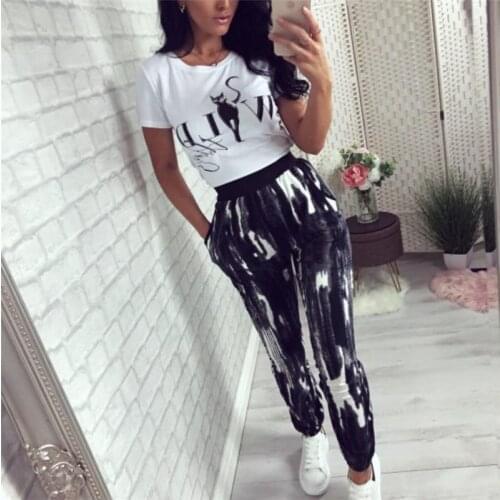 2019 Casual Women Ladies Tie Dye Pants Fashion Faded Pants Elastic Waist Pockets Pencil Trousers Skinny Women Clothing