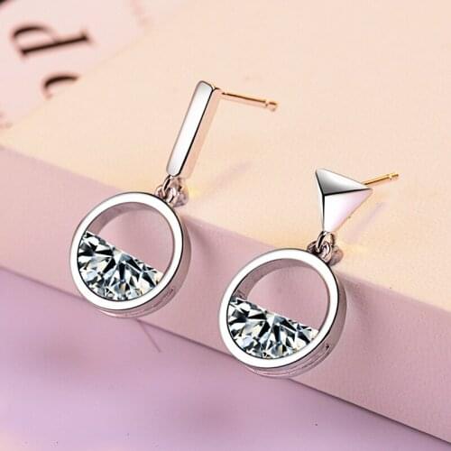 925 Sterling Silver Earrings For Women Geometric Hollow Semicircular Dazzling AAAA Cubic Zircon Charm Asymmetric Earrings