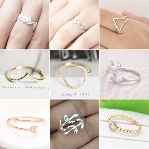 SMJEL Trendy Animal Fox Rings for Women Fashion Leaf Charm Wedding Ring Snow Mountain Wave Knuckle Finger Jewelry Anel