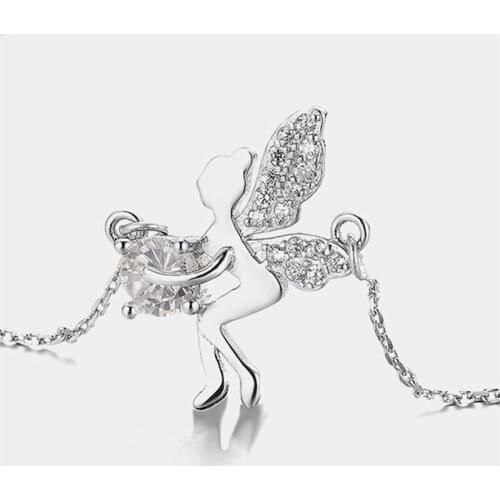 DY 925 Sterling Silver Necklace Cubic Zirconia Sweet Lovely Unique Lively Wing Angel Necklace Gift For Female Fashion Jewelry