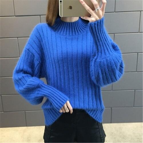 Winter Women Sweaters Long-sleeved Lantern Sleeve Turtleneck Knitted Jumper Warm Loose Korean Elasticity Casual Jumper 2019