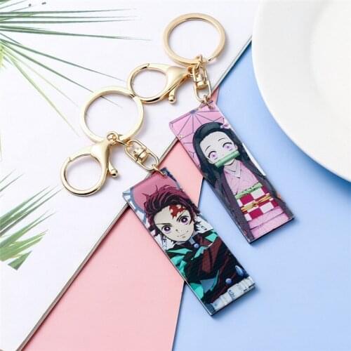 1Pc Anime Demon Slayer Kimetsu No Yaiba Key Chains Two-sided Keychain Cosplay Acrylic Pendant Keyring 2.7*7CM Top Quality