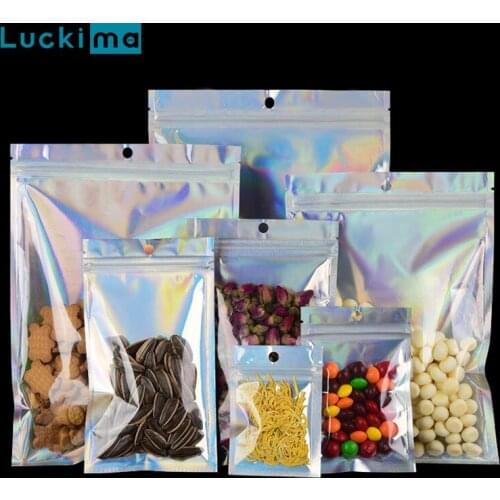 100Pcs Laser Ziplock Bag Self Sealing Gift Bag Cosmetic Package Resealable Jewelry Thick Aluminum Foil Zip Lock Storage Bags