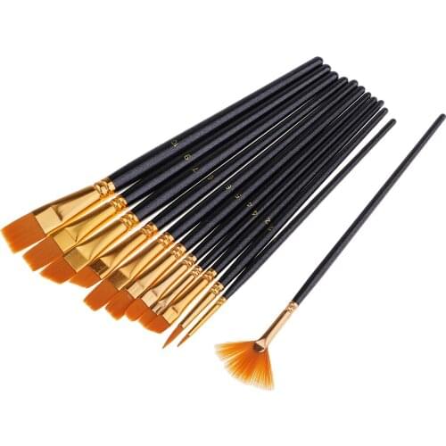 12x Paint Brushes Set Nylon Hair Painting Brush Oil Acrylic Watercolor Brush