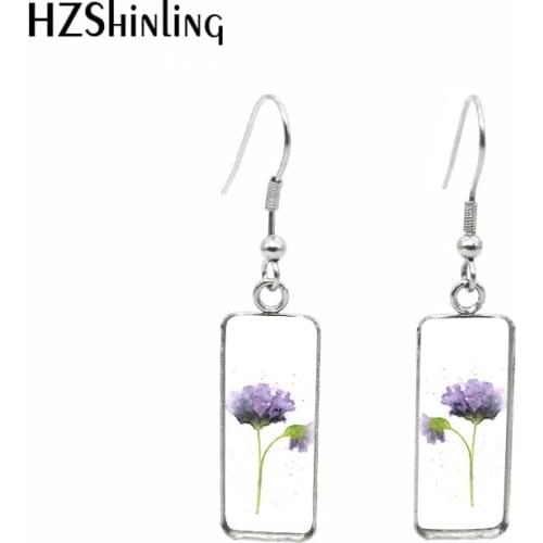 2019 New Purple lavender Rectangular Earring Flowers Art Pattern Fish Hook Earrings Glass Handmade Jewelry