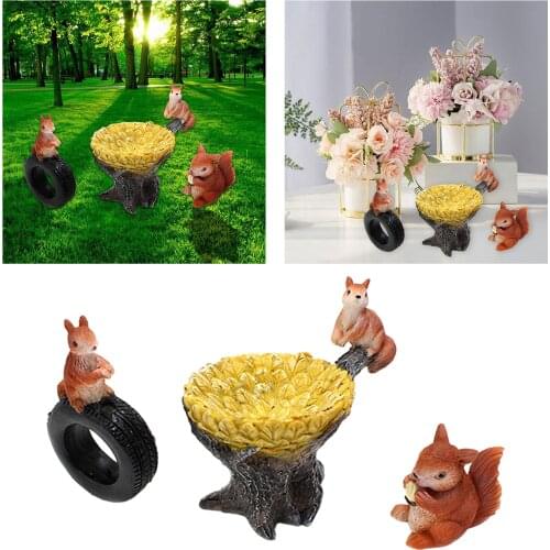 3Pcs Tiny Squirrel Figurines Animal Miniature Fairy Garden Planter Landscape