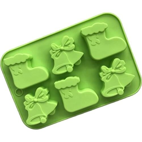 6-cavity Christmas Sock Bell Cake Mold Soap Silicone Mold Flexible Chocolate H112