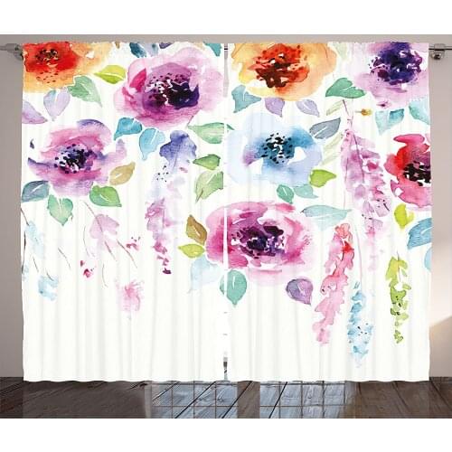 Abstract Watercolor Style Flowers Window Curtains Home Decor Kitchen Draperies Curtains for Bedroom Living Room Curtain