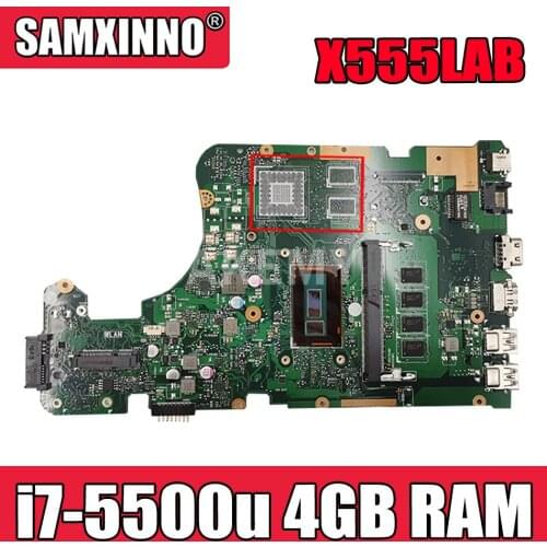 Akemy New! X555LAB mianboard For Asus X555LA X555LAB Laptop motherboard With SR23W i7-5500u CPU 4GB RAM DDR3L PN:60NB0650-MB921