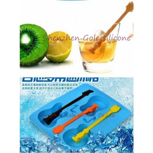 Free Shipping 100pcs/lot Silicone Guitar Shaped Cube Trays Ice Candy Mold Maker