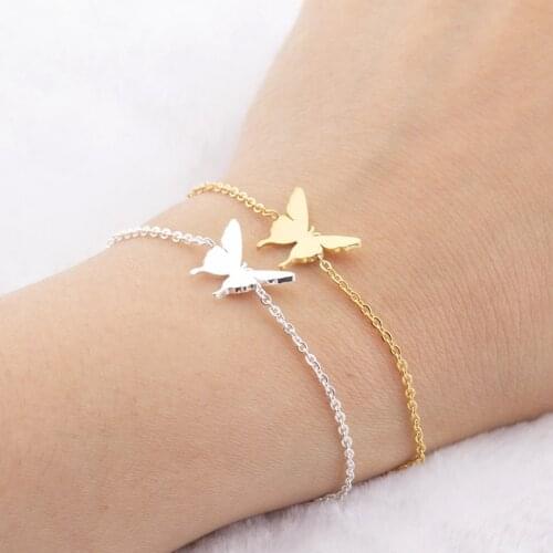 Stainless Steel Butterfly Charm Bracelets For Women Girls Rose Gold Silver Color Female Wrist Bracelet Jewelry Pulseras Mujer
