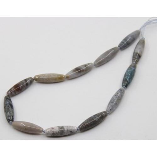 12PCS/str 10x30mm Natural Ocean Agates Long Rice beads,Ocean Jaspers Stone Polished Point Loose Beads Pendants Jewelry Making