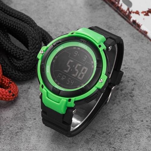 OHSEN Digital Electronic Men Watch Chronograph 50M Waterproof fashion Green Shock Man Sport Wristwatch reloj hombre male clock