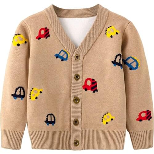 Spring And Fall Childrens Cardigans Cartoon Car Print Sweater Cardigans Jacket Coat Boys Toddler Kids Clothing