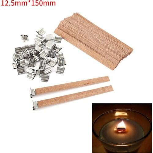 100 PCS Wood Candle Wicks Natural Environmental Friendly Wick For Candle Making Candle DIY Craft With Iron Stand Candle Cores