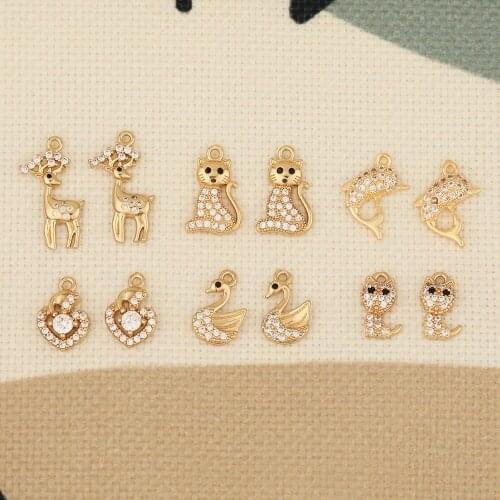 HAOSAW 6Pcs Jewelry Accessories/Animal Shapes/CZ Charms/DIY Making/Hand Made/Pendants/Earrings Findings & Components