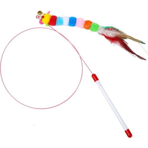 Funny Cat Toy Fishing Rod Kitten Cat Pet Toy Stick Teaser Rainbow Streamer Interactive Cat Play Wand With Feather Toys For Cats