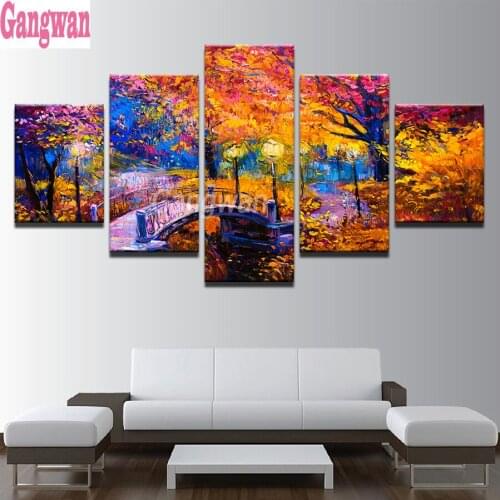 5 Panel Color Abstract Park 5D DIY full square diamond painting mosaic rhinestone embroidery cross stitch Night View Bridge gift