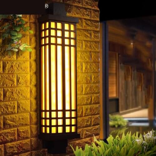 Chinese antique black Mimetic Marble Outdoor Wall Lamp Villa Outdoor Courtyard Gate Pillar Entrance Door Front Wall Lights