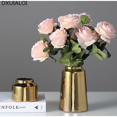 Creative golden ceramic vase modern minimalist living room flower arrangement vase home decoration accessories ceramic crafts