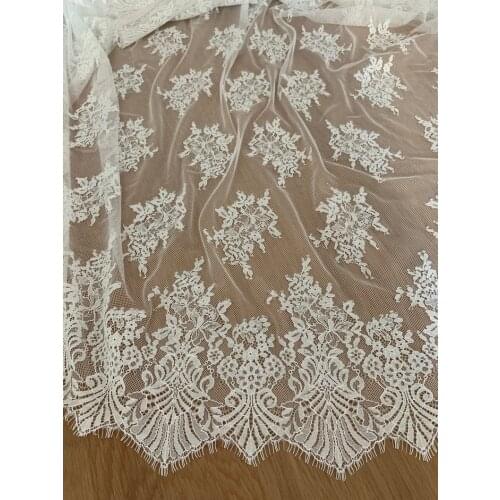 3 Yards Ivory Chantilly Lace Fabric With Double Scallops, Retro Florals Motif Lace Fabric