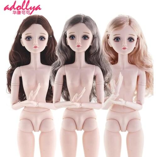 Adollya 60cm BJD Dolls Nude Body Plastic Female Doll Head Naked 22 Jointe 1/3 Dolls For Girls DIY Dress Up Long Hair Girls Toys