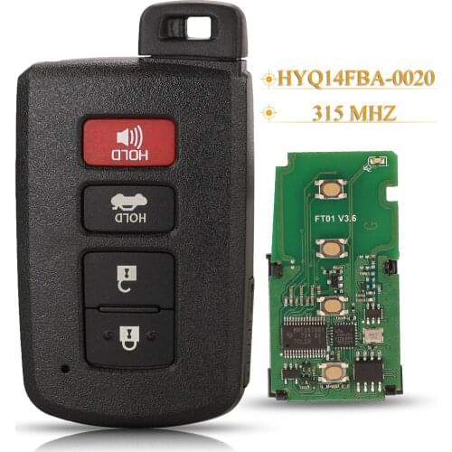 Kutery 5pcs 4 Buttons Smart Remote Car Key Fob 315MHz For Toyota Highlander Camry Avalon Corolla FCCID:HYQ14FBA-0020