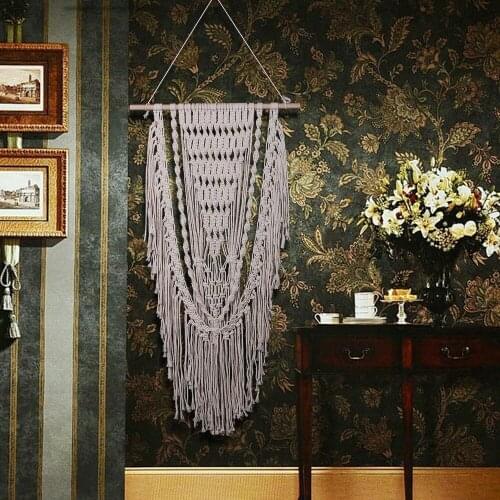 Hand Knotted Boho Macrame Wall Tapestry Bedroom Decoration Cotton Bohemian Wall Hanging Tapestry With Tassel Wedding Decoration