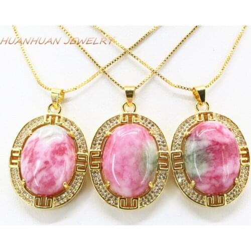 Fashion Lucky Drop Egg Oval Stone Pendant Stainless Steel Chain Natural Jades Pendants For Women 22x30mm Zircon Jewelry B3344