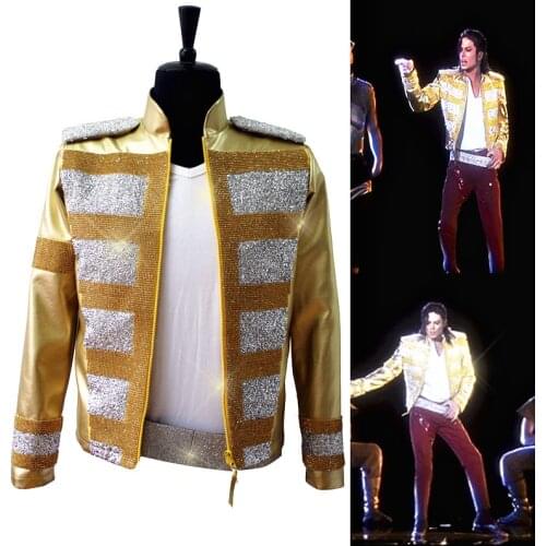 Rare MJ Michael Jackson Shocked New Fashion 3D Holographic Slave To The Rhythm LIVE Billboard Music Awards Crystal Golden Jacket