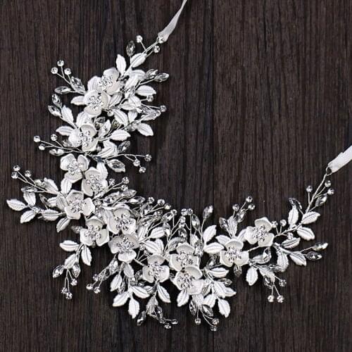 Fashion Handmade Silver Color Hair Accessories Crystal Flower Headbands Women Bride Headpiece Princess Hairband Wedding Jewelry