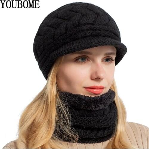 YOUBOME Fashion Winter Skullies Beanies Knitted Hat Scarf Female Winter Hats For Women Men Baggy Girls Warm Thicken Caps Hats