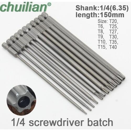 1Pc 150mm long T6-T40 Magnetic Torx Screwdriver Bits Set Electric Screwdriver head T6,T8,T9, T10,T15,T20,T25,T27, T30,T35,T40