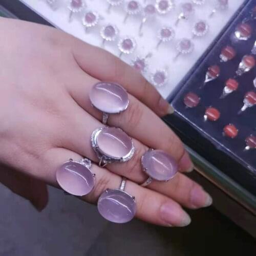 Natural Crystal Womens Ring Pink S925 Sterling Silver Fashion Jewelry Anillos Mujer GiftG Girlfriend Bague