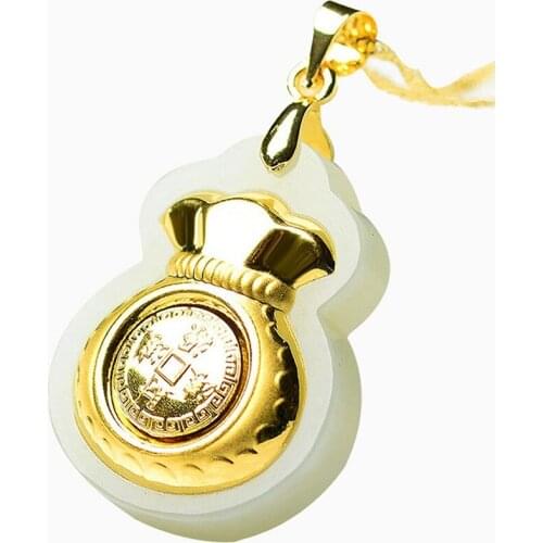 Money Bag Hetian Jade Pendant Good Luck And Rotate Money Come Jade Necklace Lovers Lucky Amulet 24K Gold Chinese Fine Jewelry