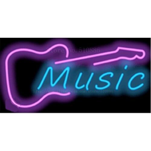 17*14" Music Guitar NEON SIGN REAL GLASS BEER BAR PUB LIGHT SIGNS store display Packing occasional Bulbs home Advertising Lights
