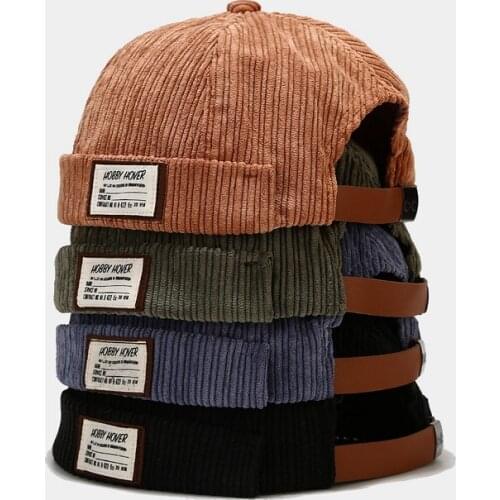 New Men Trendy Corduroy Beimless Cap Skullies Beanies Cool Guy Wild Adjustable Hat Womens Street Hipster Dome Melon Docker Cap