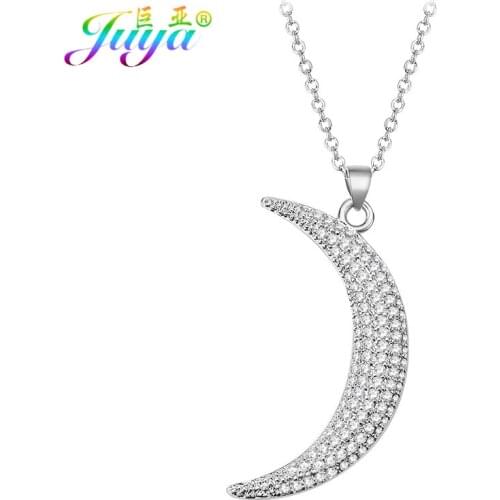 New Fashion Micro Pave Zircon Moon Crescent Pendant Necklace For Allah Muslim Mubarak Religious Party Women Men Necklace