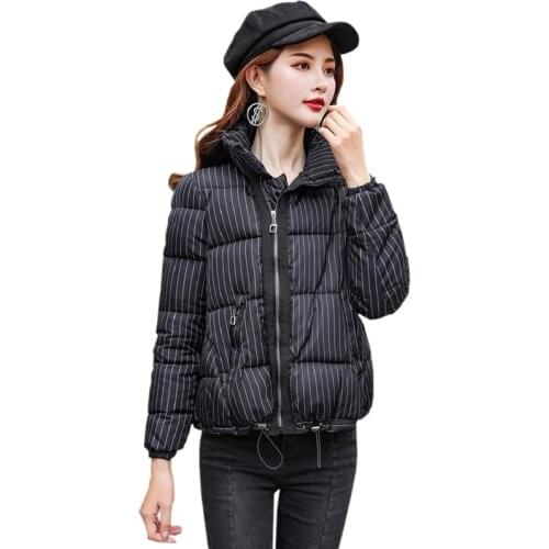 2021 New Autumn Jackets Short Winter Coats Down Padded Jackets Women Parka Striped Loose Korean Fashion All-match Outwear Female