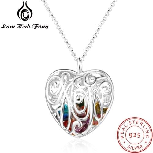Personalized 925 Sterling Silver Heart Pendant Necklace Birthstone Hollow Out Cage Necklace Jewelry Gift for Wife (Lam Hub Fong)