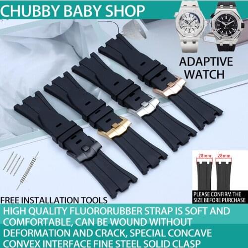 28mm Short Version Quality Fluorine Rubber Watch AP Strap Nature Band Black for Audemars Piguet ROYAL OAK OFFSHORE Watchband