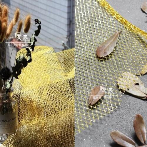 Grid Hollow-out Mesh Tulle Fabric Bright Gold DIY Patchwork Veil Decor Skirt Gown Wedding Dress Designer Fabric